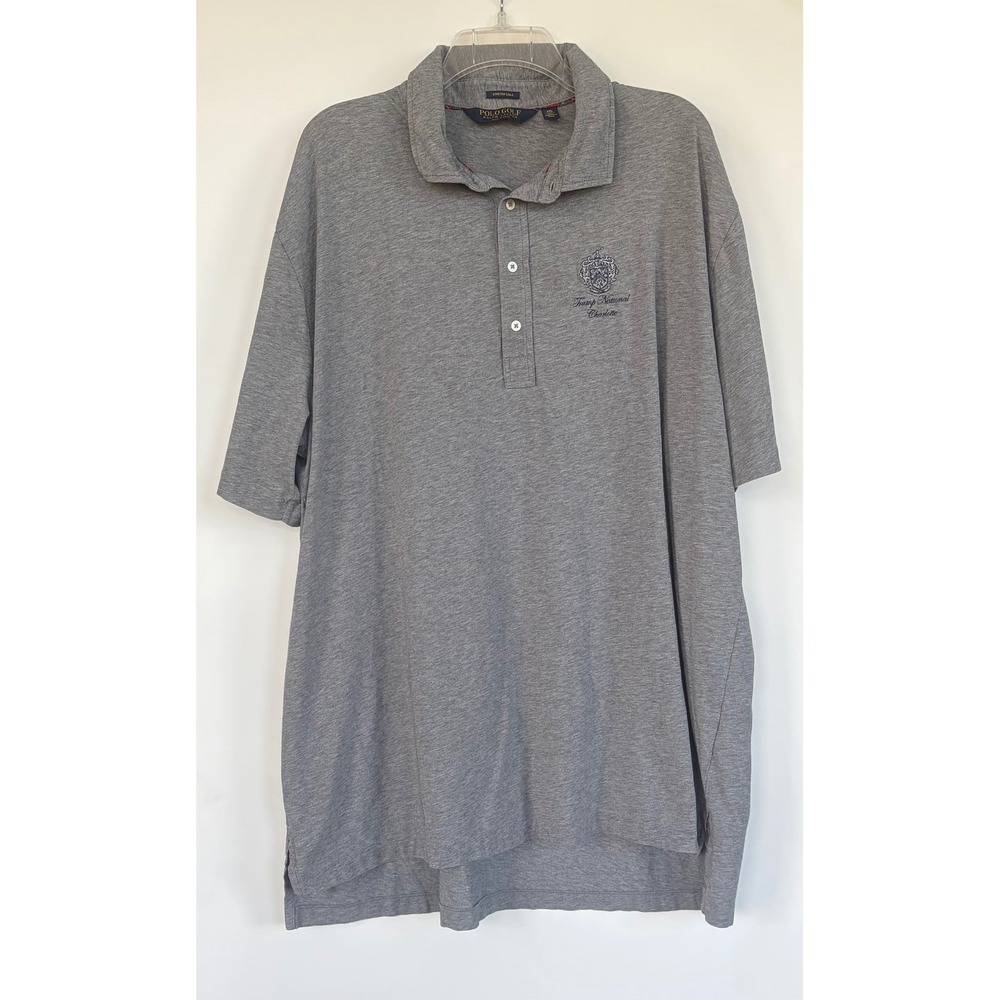 Polo Golf Ralph Lauren Mens XXL Grey Stretch Lisle Trump National Charlotte Polo